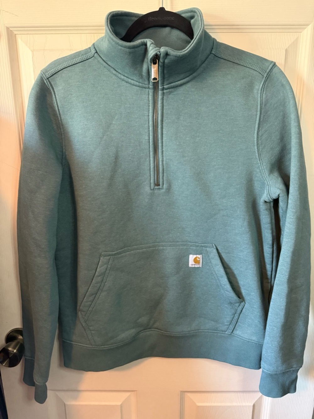 Carhartt Woman’s Relaxed Fit Quarter Zip Green Pullover Sweatshirt Medium